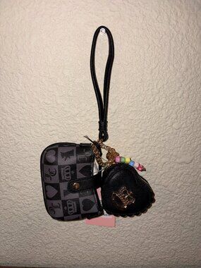 Juicy Couture Sweet Break Time Black Mini Coin Purse Wristlet Charm Set NWT